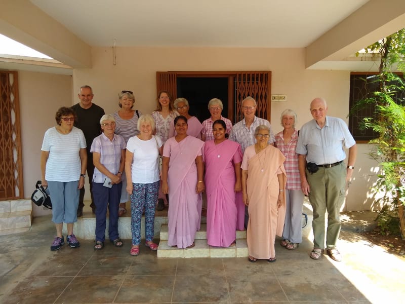 A group of UK visitors with the staff at Jeevan Jyothi Hospice